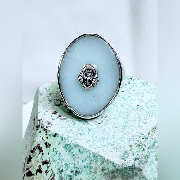 Silpada Vintage Rare Hammered Sterling Silver & Amazonite Oval Statement Ring